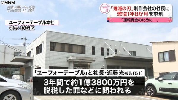 日本检察院请求法院判ufotable社长1年8个月